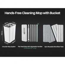 Mop and Bucket Set with Wringer Flat Mops for Floor Cleaning Wall Mop Cleaner with Long Handle Hardwood Floor Mop with 4 Microfiber Pads - Blanco - Ver 5