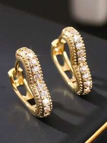 1 Pasang Anting Lingkaran Batu Zirkonia Kubik, Cocok Untuk Dekorasi Sehari-hari, Perhiasan Pesta Atau Hadiah Ulang Tahun Untuk Remaja - Yellow Gold - View 3
