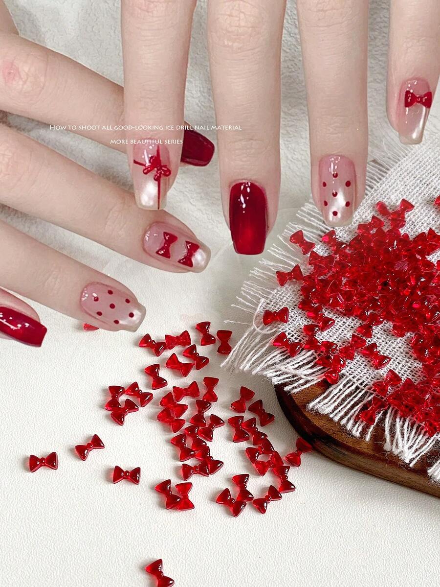 30 Stück/Tüte 3D Cut Out Rot Fliege Band Nail Art Dekorationen, Koreanisches DIY Nail Schmuck Zubehör Nägel - Verschiedenfarbig - Übersicht 1