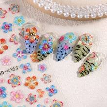 5D Embossed Gradient Floral Nail Stickers, Includes Self-Adhesive Leopard Print, Lily, Hibiscus, Butterfly Patterns, Suitable For Decorating Acrylic Floral Nail Art, Ideal For Spring And Summer - Multicolor - View 9