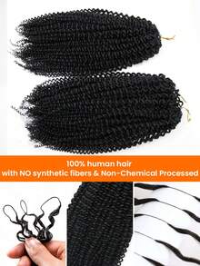 3包150克蓬松卷曲钩针编织假发，羽毛线波西米亚风编织钩针真人发接发，沙龙级隐形效果，适合发量较少的女性，卷曲Remy真人发，非洲蓬松卷曲微结预环奇迹结接发 - Natural Black - 查看 8