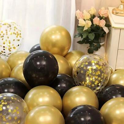 60Pcs Black And Metallic Gold Balloons Set With Gold Confetti Latex Balloons For Birthday, Graduation, New Years, Wedding, Engagement,Anniversary,Mother's Day Party Decorations.