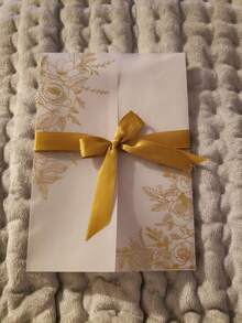 60 piezas Juego de tarjetas de invitación de 5x7 pulgadas con patrón de rosa dorada impreso y plegadas previamente - Sobres de invitación de papel transparente de 115 g/m² - Sobres de invitación de boda transparentes - Rectángulo - Ver 7