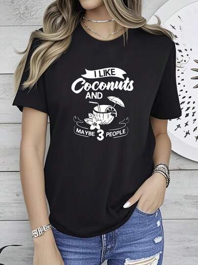 Women T-Shirt Print Coconut Milk Oil Water Cream Tree Fruit Palm Butter T Shirt Long Or Short Sleeves