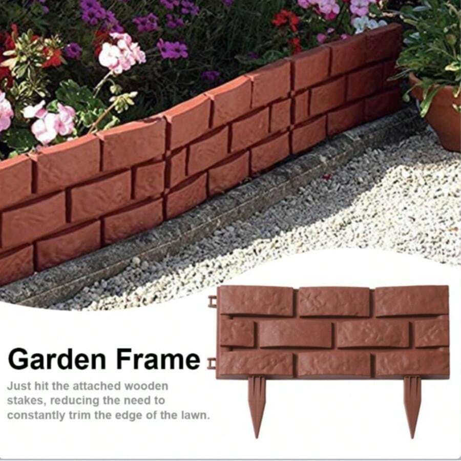 1 Set Brick Pattern Plastic Garden Fence, DIY Lawn Edging, Flower Bed Plant Border, Brown Landscape, Easy Installation Outdoor Decor - A - View 1