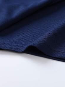 Men's Navy Blue Short Sleeve Polo Shirt, White Contrast Collar, Sports Top, Suitable For Golf, Outdoor And Daily Wear - Navy Blue - View 7