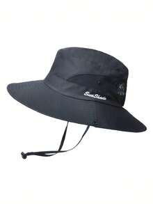 女士刺绣马尾孔防晒渔夫帽，户外钓鱼徒步遮阳时尚夏季防晒帽 - 彩色 - 查看 12