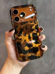 Luxury Leopard Print Shell Texture Phone Case, For IPhone 17 Pro Max 17 Pro 17 Air 17 16 15 14 Plus 13 12 Pro Max 11, Fashion Shockproof Back Cover - Black and Gold Leopard Print - View 2