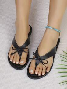 2026 Teenage Girls Casual Fashion Cute Party Beach Home Bowknot Flip Flops - Black - View 7