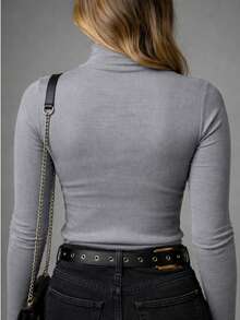 Elegant Women's Blouse With Asymmetrical Neckline And Long Sleeves - Autumn/Winter - 灰色 - 查看 2