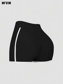 MFVIM 女士运动短裤，撞色条纹设计，3D立体塑形，侧边口袋，修身剪裁，收腹提臀，透气柔软弹力面料，适合休闲运动、跑步、瑜伽、健身，也适合日常通勤、户外活动、慢跑、骑行、瑜伽、普拉提、健身房锻炼。 - 黑色 - 查看 2