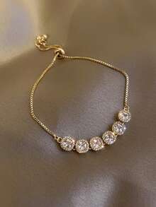 1条超闪可调节手链 女士简约轻盈奢华手链 时尚个性化包装 高品质女士珠宝 - 金色 - 查看 1