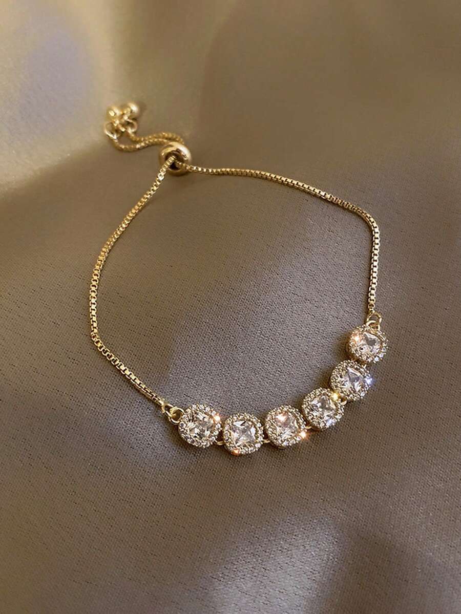 1条超闪可调节手链 女士简约轻盈奢华手链 时尚个性化包装 高品质女士珠宝 - 金色 - 查看 1