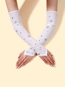 1 双 Y2K 风格女士网眼半指臂套，银色戒指装饰，朋克风夏季防晒保暖臂套，显瘦手臂套，旅行，节日 - A - 查看 3