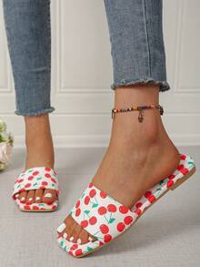 Cute Cherry Print Fabric Slippers, Women's Non-Slip Indoor Slippers, Breathable & Lightweight House Sandals - Multicolor - View 3