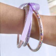 3pcs/Lot Candy Glitter Filled Silicone Jelly Bangles Bracelets Set Mix Color Serenity Prayer Bowknot Bracelet For Women Girls Gift - Sequined Bracelet - View 3