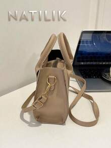 Solid Color Pu Handbag Casual Mini Square Bag For Commute Outdoors Fashion Crossbody Shoulder Bag Small Candy Color Crossbody Bag .Double Handle Bag. - 彩色 - 查看 8