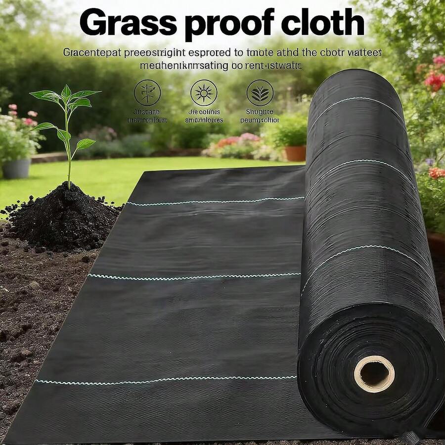 1 pieza Tela transpirable anti-hierba, tela de barrera de alta resistencia, estera de control de paisaje de jardín premium, duradera para jardín, patio, macizos de flores - 1 pieza negro - Ver 1