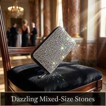 Shiny Silver Crystal Small Wallet With Secure Zip - Black - View 7