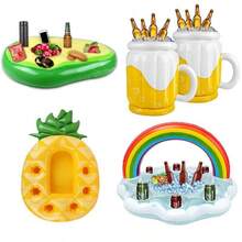 Cubo de hielo de verano, soporte para taza con diseño de aguacate, piña y árbol de coco, almohadilla flotante inflable con planta verde - multicolor - Ver 4