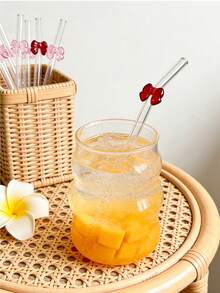 2/4pcs Cute Pink/Red Bow Decor Glass Straw Set, Reusable Bent Thick Transparent Glass Straw Tableware Set, Suitable For Kitchen Accessories, Straw Decor, Cold Drinks, Milk Tea, Coffee, Juice, Smoothie, Home, Restaurant, Hen Party, Wedding, Cocktail Party, Back To School, Gifts For Girlfriend/Boyfriend, Parents, Friends, Holidays, Summer, Easter Gifts - View 6