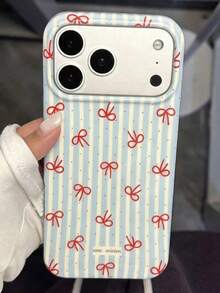 Cute Sweet Full Screen Red Bow Polka Dot Blue And White Stripe IMD Phone Case For IPhone 17Promax 17Pro 17 16ProMax 15 14 Plus 13 12 11 Pro Max 17Air Girls Cute Soft Back Cover Fashion Protective Case - Bow Polka Dots - View 1