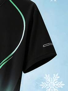 1pc Men's Summer Short Sleeve Round Neck Line Decor Elastic Sports T-Shirt - Black - View 3
