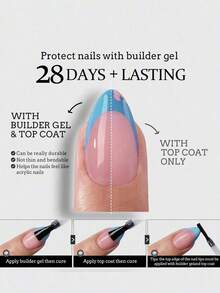 150pcs Short Square French Matte Gel False Nails, Soft Gel Nails, Suitable 15 Different Sizes, Manicure And Nail Salons, Press-On Nails, Nail Art Supplies - 藍色 - 查看 6