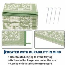 Studyset 9x12 FT Outdoor Rug, Waterproof Reversible Plastic Straw Outdoor Patio Rug, Botanical Grove Vintage Cottage Outdoor Area Rug Carpet For RV, Deck, Picnic, Beach, Backyard - Màu xanh lá - Xem 6