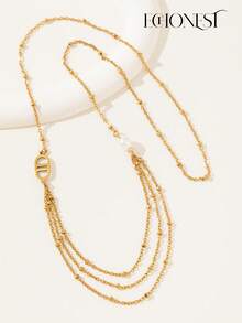 1pc High Quality Stainless Steel Gold Letter D Pearl Tassel Long Necklace, Decoration Accessory For Gala & Party - Yellow Gold - View 8