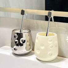1个全新高端漱口杯，豪华家用牙刷杯，情侣浴室杯带支架【银色部分有轻微瑕疵/划痕】 - 彩色 - 查看 5