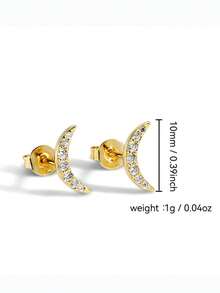 Charm-In Bông tai hình trăng lưỡi liềm mạ vàng 18K | Bông tai thời trang tinh tế lấy cảm hứng từ bầu trời dành cho nữ | Hoàn hảo để đeo cùng nhiều bông tai khác và đeo hàng ngày. - Vàng - Xem 4