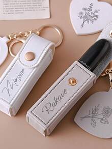 可定制文字的便携式口红盒，带心形镜子，可爱简约钥匙扣 - 均碼 - 查看 4