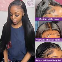 Uveous 13x4 Lace Front Wigs Human Hair 30 40 Inch Straight HD Transparent Lace Front Wigs Human Hair Pre Plucked Natural Color 200 Density With Baby Hair For Women - 黑色 - 查看 4