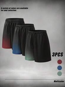 3pcs/Pack Men's Ombre Color Sports Shorts, Fashionable Drawstring Waist Casual Athletic Shorts - Multicolor - View 2