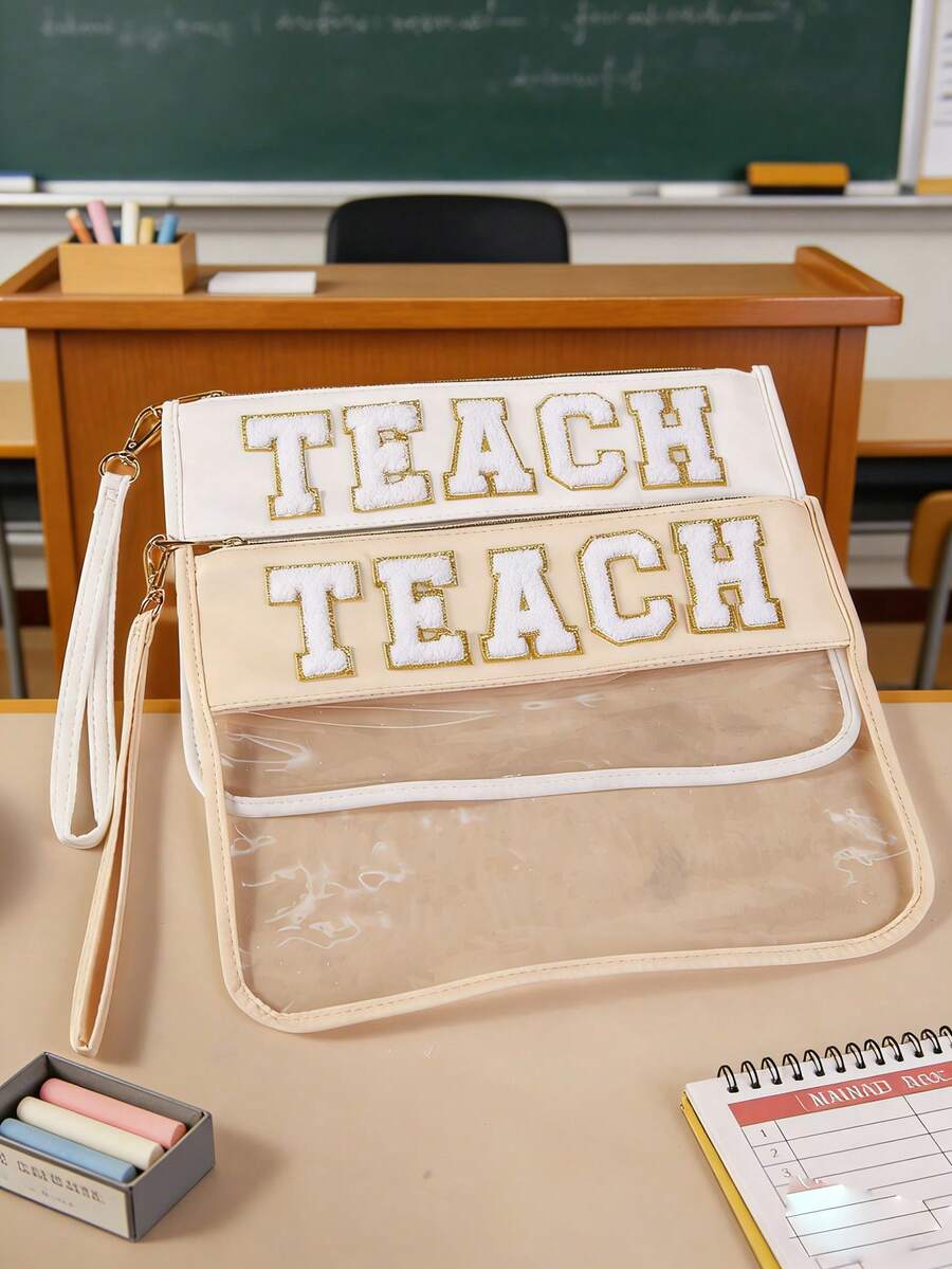 1pc New Waterproof Transparent Letter Cosmetic Bag, High-Quality Large Capacity Travel Toiletry Pouch, Suitable For Fashionable Travelers, Fashion Bloggers, Beach Vacationers, And Daily Cosmetics Organization - Multicolor - View 1