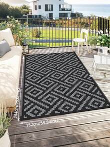 1pc 5'x8' Outdoor Rug For Patio , Waterproof Mat, Double-Sided Plastic Camping Rug, RV, Porch, Deck, Campers, Balcony, Backyard, Black And Gray - A - View 11