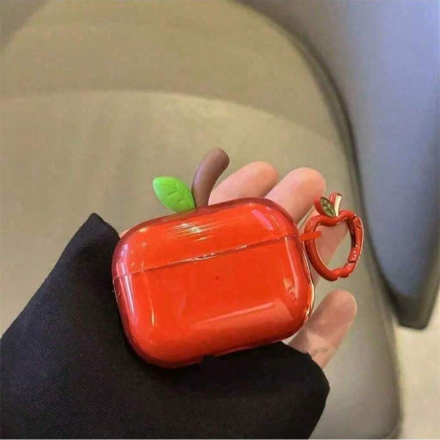 Funda protectora translúcida y linda con patrón de manzana 3D, compatible con auriculares Bluetooth Pro 3/Pro 2/3ª generación, funda protectora para auriculares Apple 4 de 2ª generación - Rojo - Ver 1