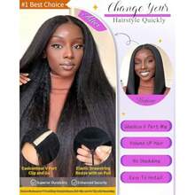 22Inch V Part Kinkystraight Wig Human Hair with Drawstring 200% Density Glueless U Part Upgraded 100% Natural Unprocessed Human Hair Wigs for Women No Sew in V Shape Clip In Half Wig Human Hair - Color natural - Ver 3
