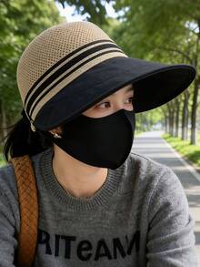 1pc Women's Summer Ponytail Sun Hat - UV Protection Face Shielding Casual Bucket Hat - Multicolor - View 10