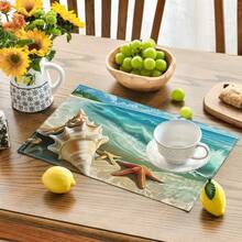 4/6/8 Piezas Set, Manteles individuales con Patrón Oceánico, Decoración de Fiesta, Manteles de Mesa de Comedor (Lino), Posavasos Lavables Impresos, Protectores de Superficie, Decoración Ideal para Reuniones Festivas en la Cocina y el Hogar - Multicolor - Ver 5