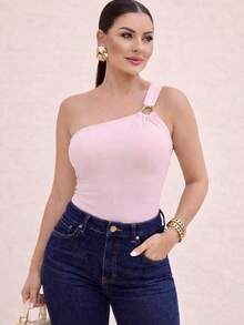 Women's Blouse With Single Strap, Buckle, Elegant, Stylish, Chic, Comfortable, Casual, , Fashionable, Blogger-Friendly, Summer 2026 - 淺粉色 - 查看 3