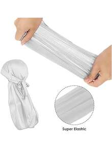 新款热销丝滑缎面杜拉格头巾，弹性头巾，仿丝绸长尾海盗帽，男女通用发饰 - A - 查看 8