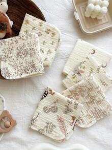 5 chiếc khăn mặt bằng vải muslin cho bé, khăn mềm mại cho trẻ sơ sinh, khăn tay nhỏ đa năng in hình dễ thương có thể tái sử dụng. - Khăn tay vuông nhỏ in hình cho bé - Xem 5