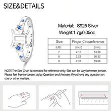 精致蓝色星形宝石双子座戒指，925纯银可调节开口戒指，星座占星饰品，日常佩戴及礼品之选 - 藍色 - 查看 6