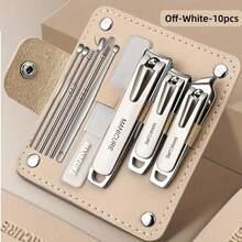 10pcs Professional Nail Care Set With Anti-Splash Features Nail Clipper File And Ear Spoon Tools Comes In A Foldable Leather - Multicolor - View 10