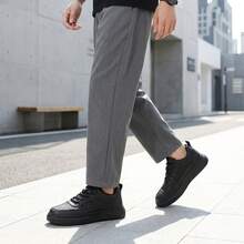 Tenis para hombre y zapatos para hombre casuales de moda urbana estilo coreano, sneakers de plataforma con suela gruesa de goma antideslizante y material EVA, calzado deportivo de PU resistente con cordones y texturizados geométricos, tenis cómodos transpirables y ligeros de gran calidad para uso diario, calzado masculino versátil y elegante. - Negro - Ver 8