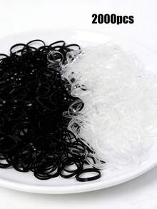 100/500/1000 piezas Bandas elásticas de colores múltiples, bandas elásticas mini transparentes/negras, bandas de goma desechables pequeñas, accesorios para el cabello de unicolor minimalista, para uso diario, coleta, peinados de boda, lazos para el cabello, diademas, elásticos para el cabello - Negro+transparente - Ver 22