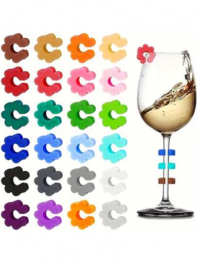 24pcs Colorful Silicone Drink Markers - Durable, Easy To Use, Reusable Party Cup Identifiers - Easily Identify Cocktails, Champagne And Various Beverages; Suitable Silicone Cup And Drink Markers For Bars And Parties