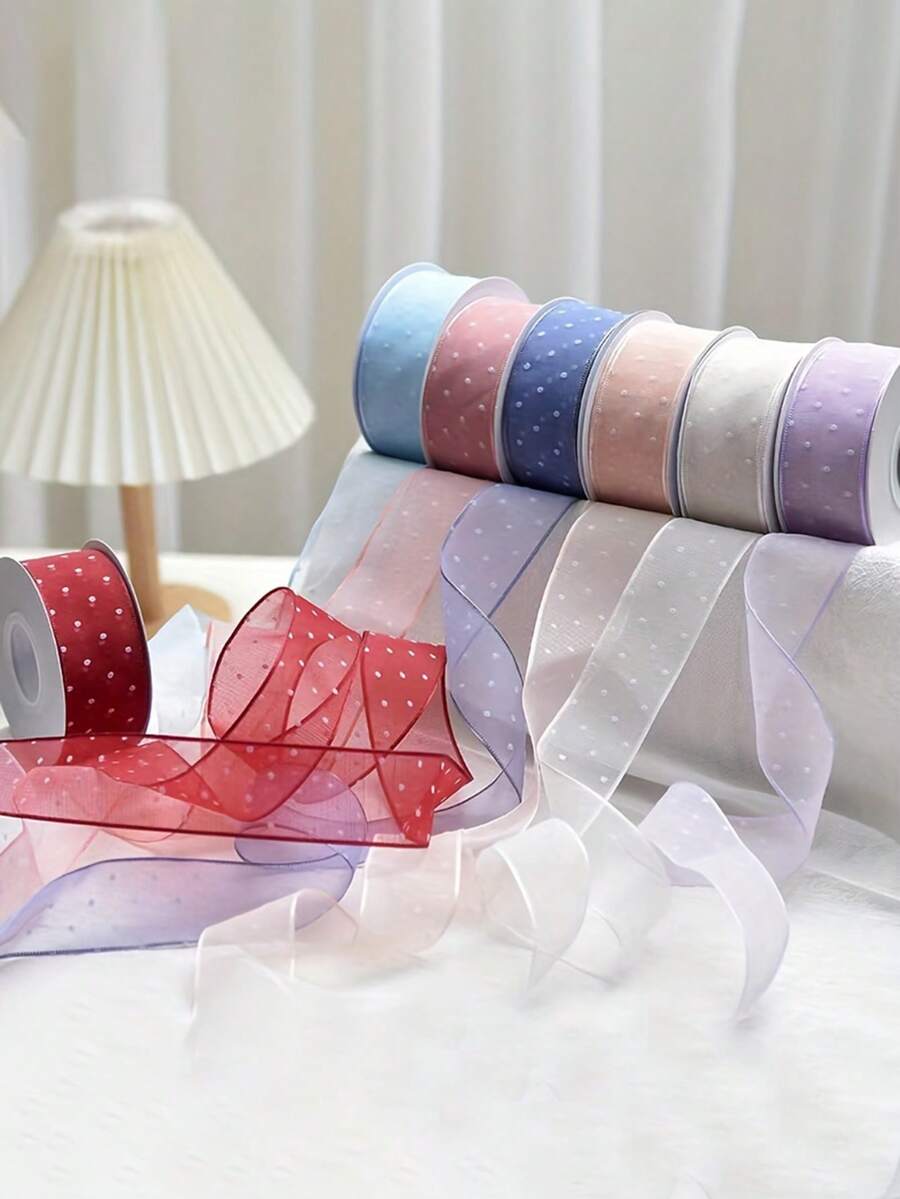 Polka Dot Ribbon, Handmade Bouquet, Gift Packaging, DIY Bow Materials Suitable For Holiday Decoration, Birthday Cake Box, Gift Packaging, Bouquet, Floral Arrangement, Party & Wedding DIY Gift Wrapping - Multicolor - View 1